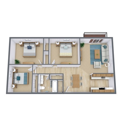 Floor plan for 3 beds, 1 bath, 1060 sqft