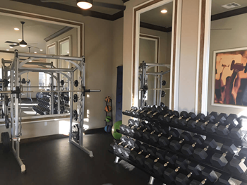 Fitness center with free weights and cable machines