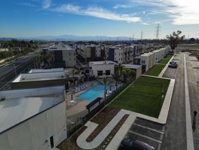 Rancho Cucamonga apartment for rent - a view of the pool from the roof of a buildingat Westbury Apartments, Rancho Cucamonga, CA, 91739