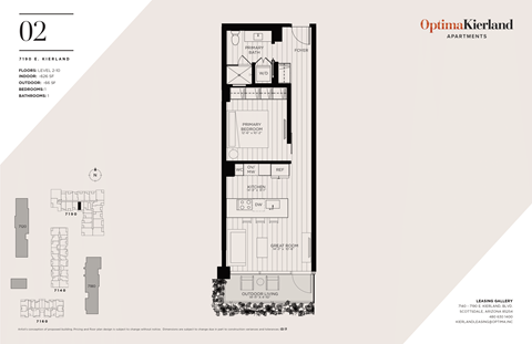 Floor plan for studio, 1 bath, 626 sqft