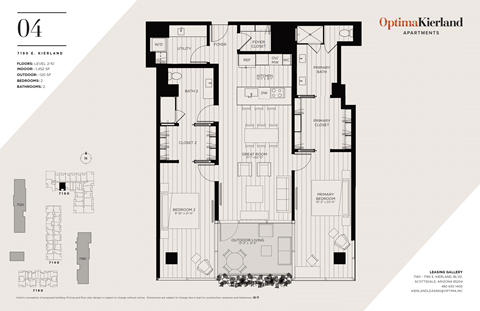 Floor plan for 2 beds, 2 baths, 1452 sqft
