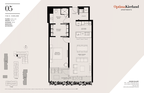 Floor plan for 1 bed, 1 bath, 870 sqft