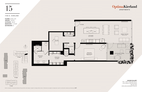 Floor plan for 1 bed, 1.5 baths, 1145 sqft