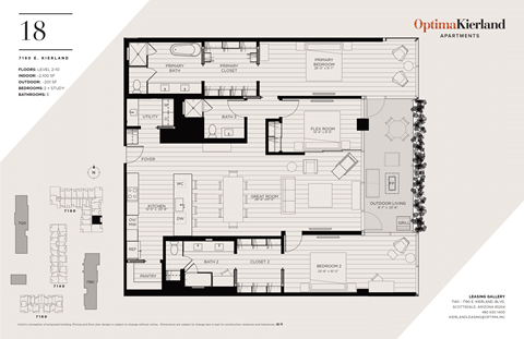 Floor plan for 3 beds, 3 baths, 2100 sqft