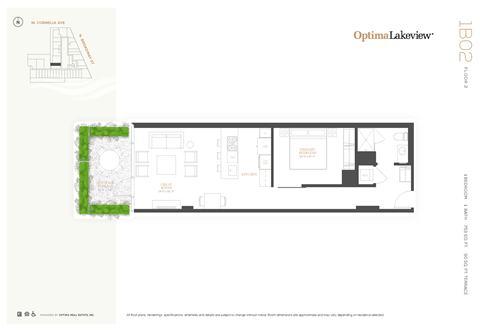 Floor plan for 1 bed, 1 bath, 753 sqft