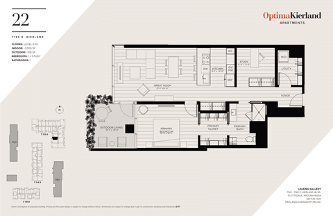 Floor plan for 1 bed, 1 bath, 1000 sqft