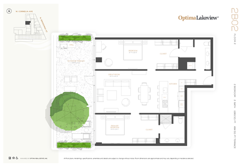 Floor plan for 2 beds, 2 baths, 1389 sqft