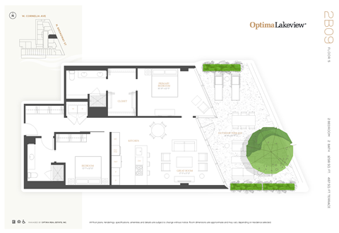 Floor plan for 2 beds, 2 baths, 1298 sqft