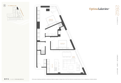 Floor plan for 2 beds, 2 baths, 1404 sqft