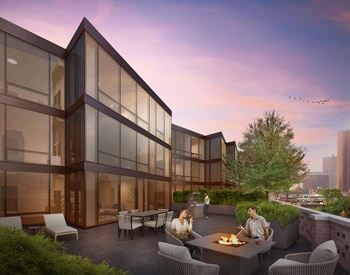 Expansive private terraces with fire pits, grills, and potted trees*