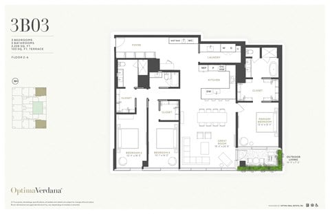 Floor plan for 3 beds, 3 baths, 2228 sqft