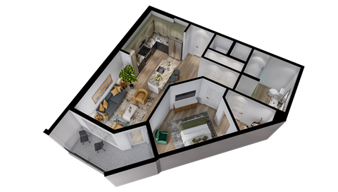 Floor plan for 1 bed, 1 bath, 737 sqft