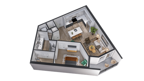 Floor plan for 1 bed, 1 bath, 782 sqft