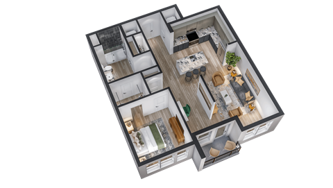 Floor plan for 1 bed, 1 bath, 922 sqft