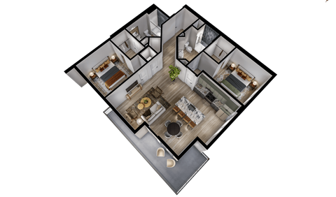 Floor plan for 2 beds, 2 baths, 1234 sqft