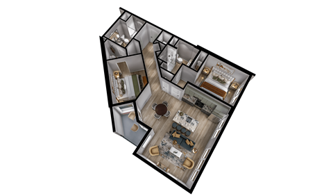 Floor plan for 2 beds, 2 baths, 1118 sqft