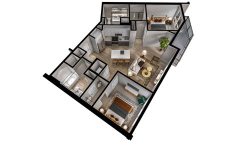 Floor plan for 2 beds, 2 baths, 1123 sqft