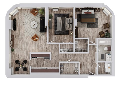 Floor plan for 2 beds, 1 bath, 1024 sqft