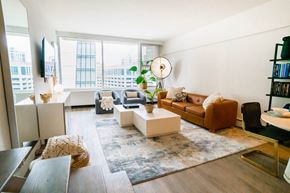 Chicago apartment for rent - Living Room with brown couch at 21 E Chestnut, Chicago, Illinois, 60611