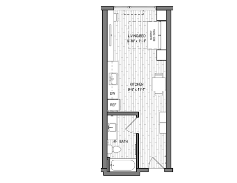 Floor plan for studio, 1 bath, 371 sqft