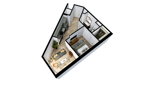 Floor plan for studio, 1 bath, 631 sqft