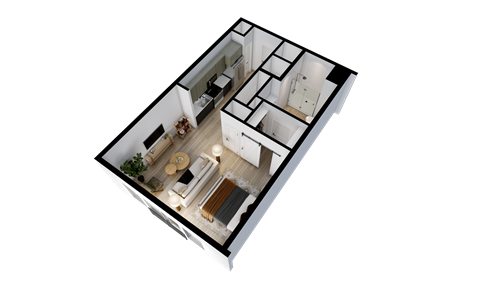 Floor plan for studio, 1 bath, 640 sqft