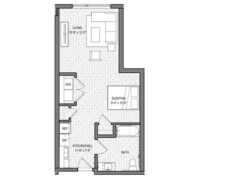 Floor plan for studio, 1 bath, 551 sqft