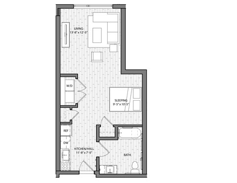 Floor plan for studio, 1 bath, 551 sqft