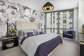 Chicago apartment for rent - Bedroom with purple accents