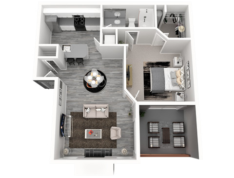 Floor plan for 1 bed, 1 bath, 669 sqft