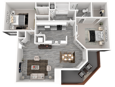 Floor plan for 2 beds, 2 baths, 903 sqft