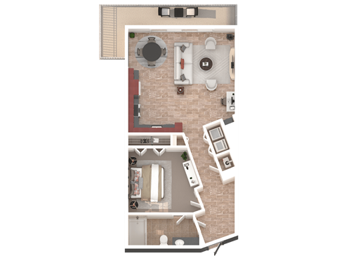 Floor plan for 1 bed, 1 bath, 868 sqft