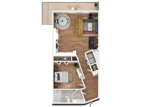 Floor plan for 1 bed, 1 bath, 868 sqft
