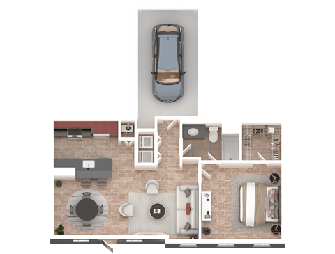 Floor plan for 1 bed, 1 bath, 870 sqft