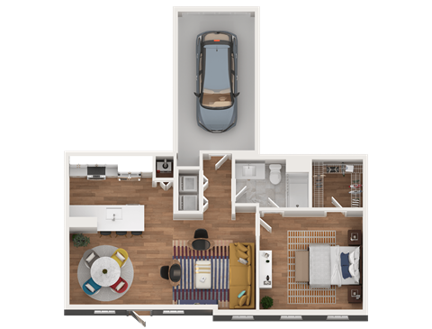 Floor plan for 1 bed, 1 bath, 870 sqft