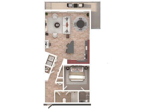 Floor plan for 1 bed, 1 bath, 1031 sqft