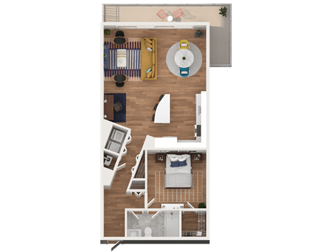 Floor plan for 1 bed, 1 bath, 1031 sqft
