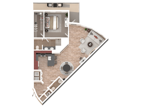 Floor plan for 1 bed, 1.5 baths, 1142 sqft