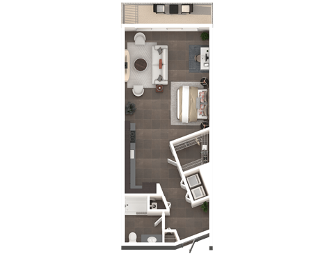 Floor plan for studio, 1 bath, 686 sqft