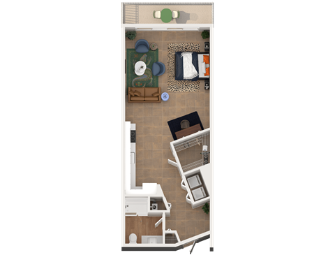 Floor plan for studio, 1 bath, 686 sqft