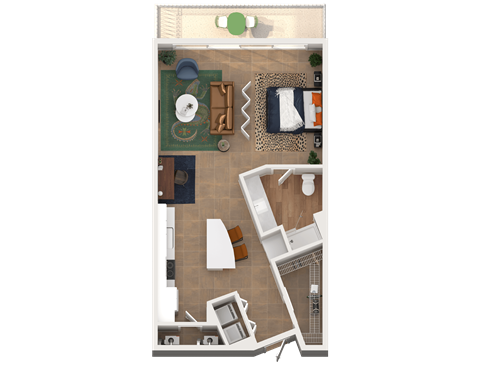 Floor plan for studio, 1 bath, 779 sqft