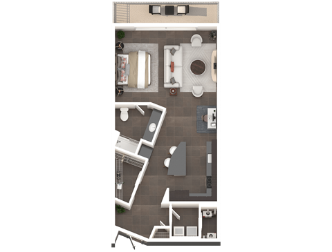 Floor plan for studio, 1 bath, 923 sqft