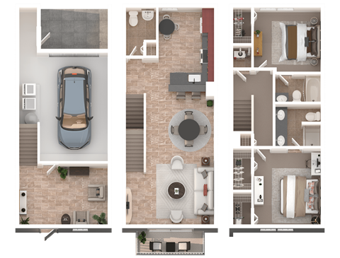 Floor plan for 2 beds, 2.5 baths, 1195 sqft