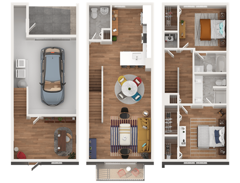 Floor plan for 2 beds, 2.5 baths, 1195 sqft