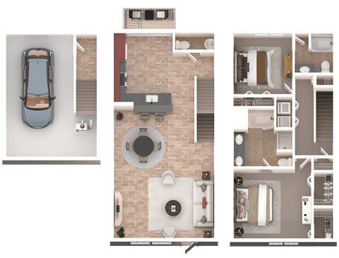 Floor plan for 2 beds, 2.5 baths, 1597 sqft