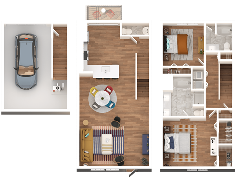 Floor plan for 2 beds, 2.5 baths, 1597 sqft