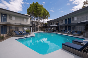 Swimming pool with sundeck & spa