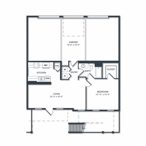 Floor plan for 1 bed, 1 bath, 870 sqft