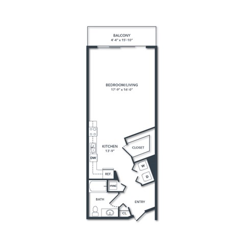 Floor plan for studio, 1 bath, 686 sqft