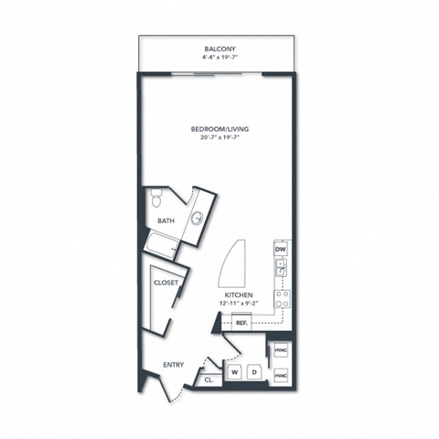 Floor plan for studio, 1 bath, 850 sqft
